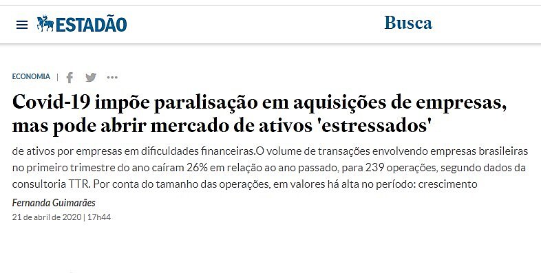 Covid-19 impe paralisao em aquisies de empresas, mas pode abrir mercado de ativos estressados